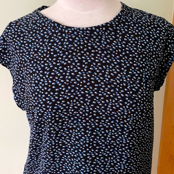 Mango Navy Blue Crew Neck Top With White & Light Blue Specs, Size XS - Picture 6 of 14